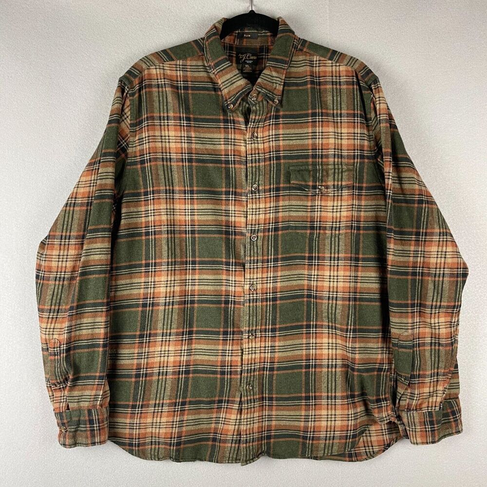 J. Crew Cashmere Blend Shirt Mens XL Plaid Button Up Slim Classic Preppy Soft‎
